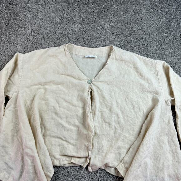 Bryn Walker Linen Jacket Womens L Cream Single Button Lagenlook Asymmetrical Hem - Picture 3 of 14